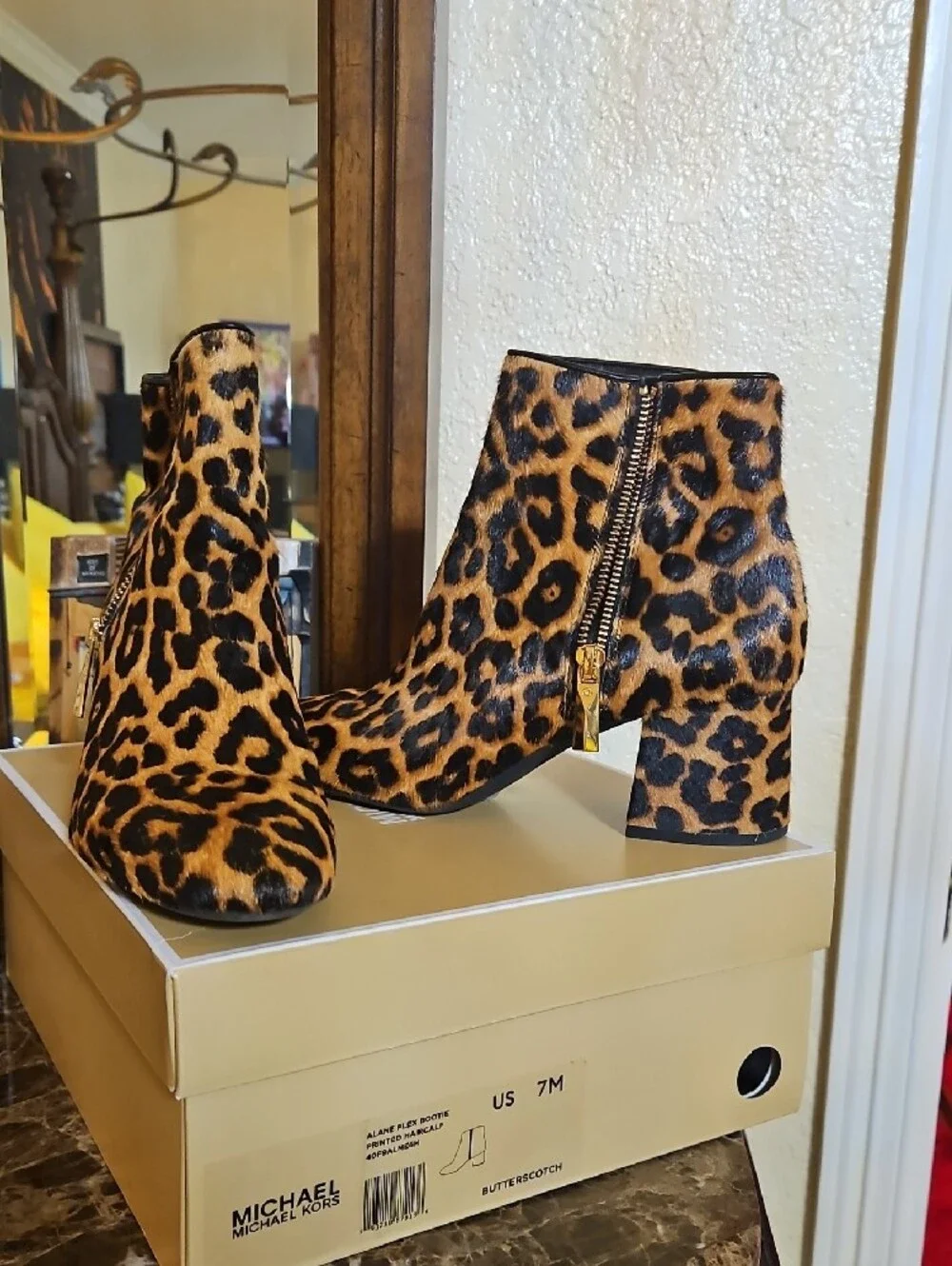 Michael Kors Leopard Print Ankle Booties in Tan and Black